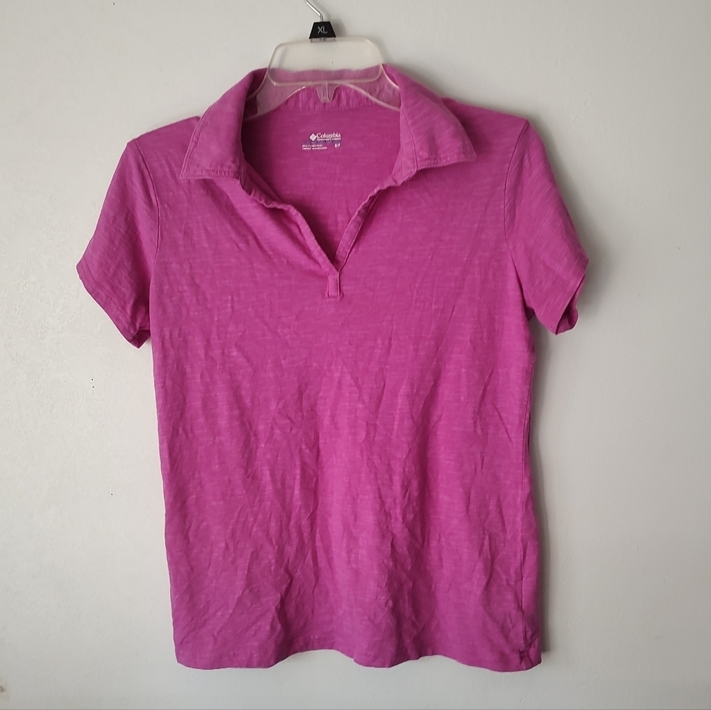 Columbia Women's Pink Polo Shirt Short Sleeve Small